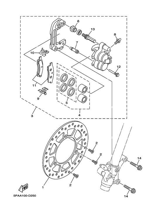 Yamaha 5PA-2582T-00 Disc, Brake (Left) — shown on the Front Brake Caliper parts diagram