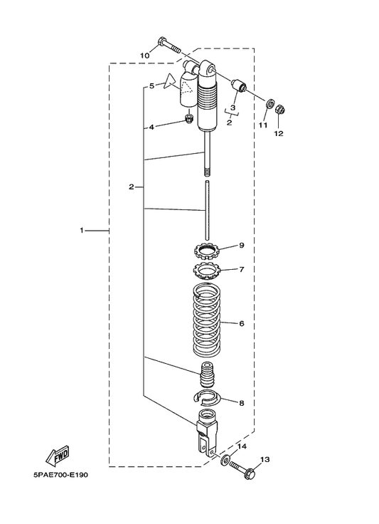 Yamaha 5SH-22201-40 . Damper Sub Assy — shown on the Rear Suspension parts diagram