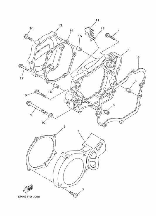 Yamaha 5PA-15431-01 Cover, Crankcase 3 — shown on the Crankcase Cover 1 parts diagram