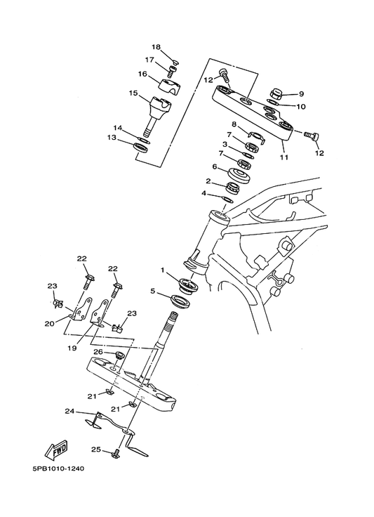 Yamaha 4VR-W2341-20 Crown, Handle — shown on the Steering parts diagram