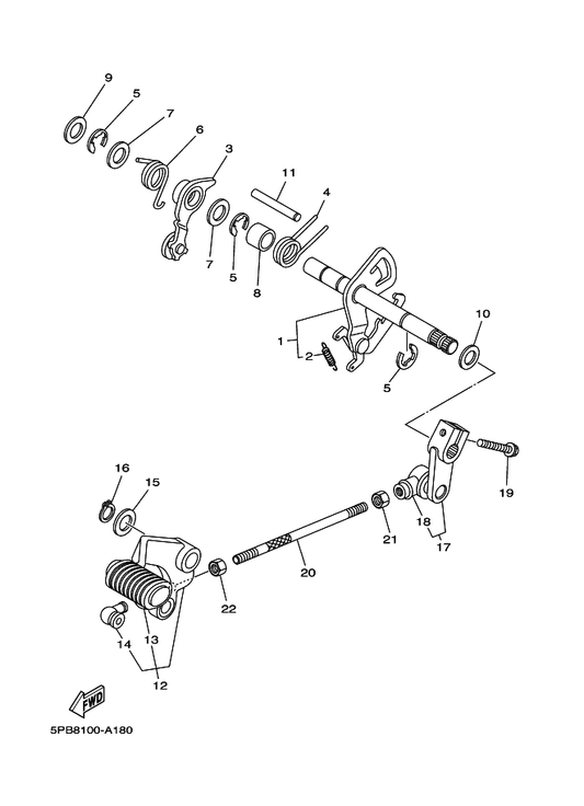 Yamaha 5EL-18110-00 Shift Pedal Assy — shown on the Shift Shaft parts diagram