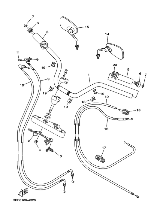 Yamaha 5PB-26335-00 Cable, Clutch — shown on the Steering Handle & Cable parts diagram