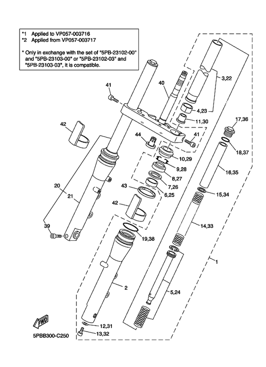 Yamaha 4DW-23149-40 . . Washer, Spring Upper — shown on the Front Fork parts diagram