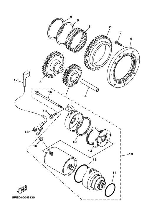 Yamaha 5A8-81826-10 . Bolt — shown on the Starter parts diagram