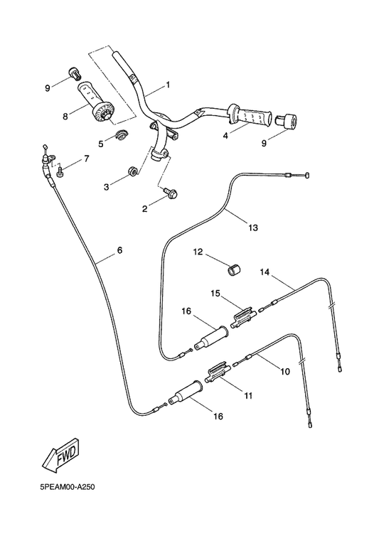 Yamaha 5BR-F6311-00 Cable, Throttle 1 — shown on the Steering Handle & Cable parts diagram