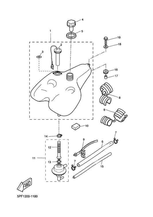 Yamaha 4SB-F4335-21 Pipe, Suction 1 — shown on the Fuel Tank parts diagram