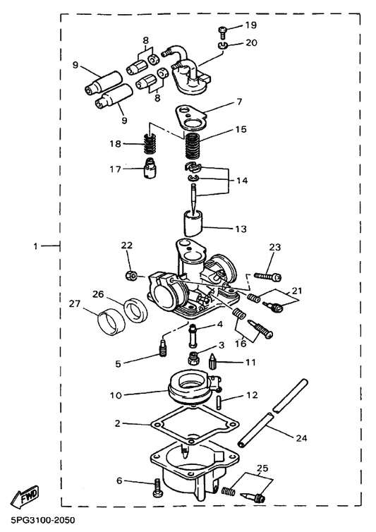 Yamaha 509-14135-00 . Spring, Plunger — shown on the Carburetor parts diagram