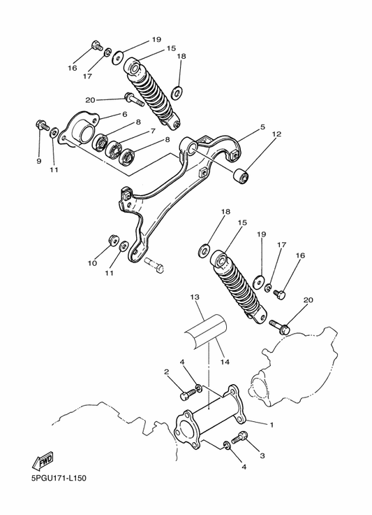 Yamaha 3PT-22210-10 Shock Absorber Assy, Rear — shown on the Rear Arm & Suspension parts diagram
