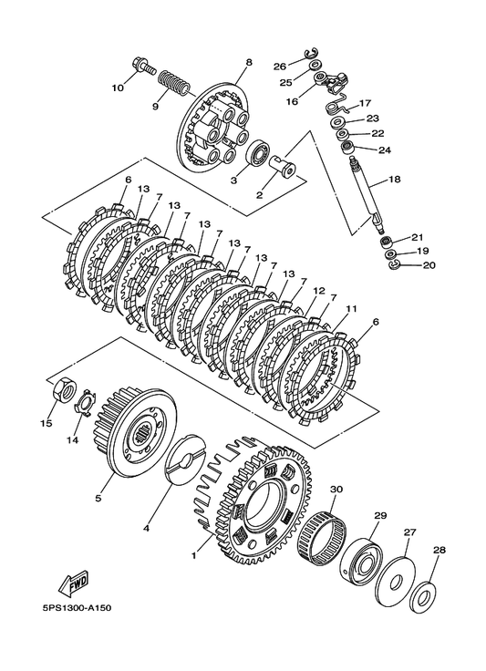 Yamaha 4H7-16321-02 Plate, Friction — shown on the Clutch parts diagram