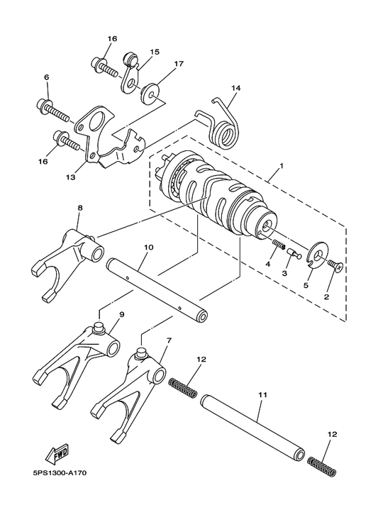 Yamaha 90501-064L1 Spring, Compression — shown on the Shift Cam & Fork parts diagram