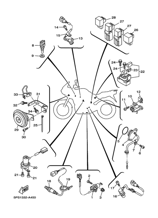 Yamaha 5PS-23378-10 Bracket, Horn — shown on the Electrical 2 parts diagram