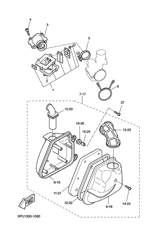Yamaha 5CN-E4451-00 . Element, Air Cleaner — shown on the Intake parts diagram