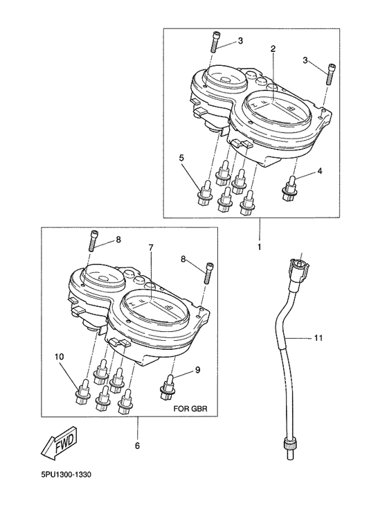 Yamaha 5PU-H3510-20 Speedometer Assy — shown on the Meter parts diagram