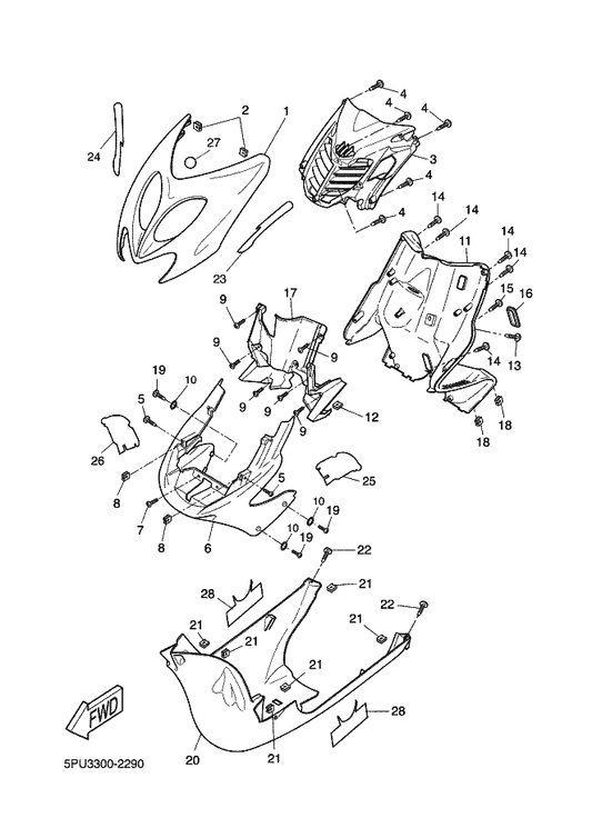 Yamaha X01-F153A-10 Emblem, Yamaha — shown on the Leg Shield parts diagram