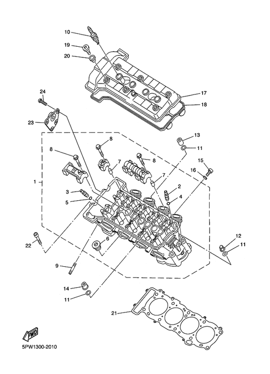 Yamaha 5PW-11193-00 Gasket, Head Cover 1 — shown on the Cylinder parts diagram