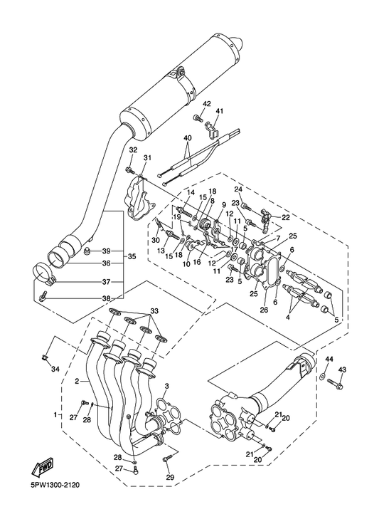 Yamaha 93410-06053 . Circlip — shown on the Exhaust parts diagram