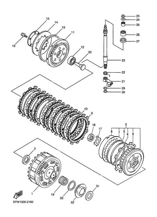 Yamaha 90215-23001 Washer, Lock — shown on the Clutch parts diagram
