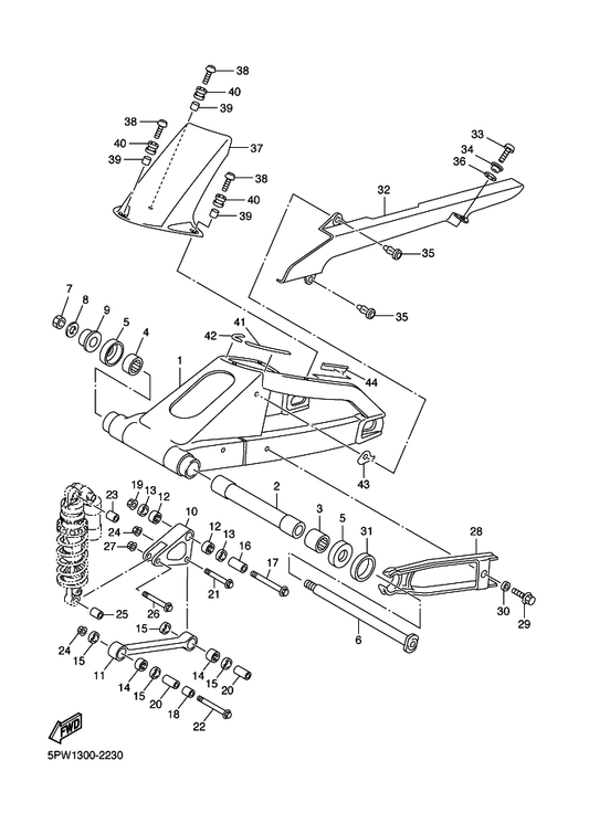 Yamaha 4FN-22141-00 Shaft, Pivot — shown on the Rear Arm parts diagram