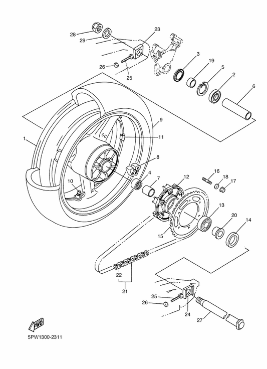 Yamaha 9Y582-05113 Chain (Did50Va8-114Ll) — shown on the Rear Wheel parts diagram