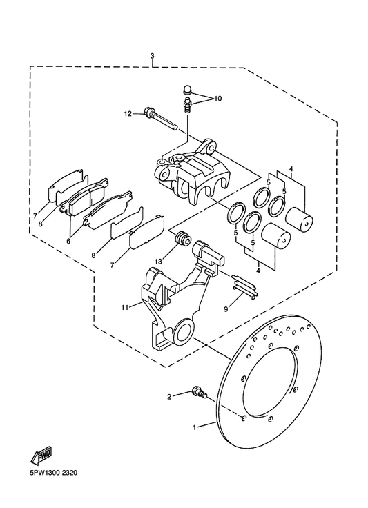 Yamaha 5EB-2582W-00 Disc, Rear Brake 2 — shown on the Rear Brake Caliper parts diagram