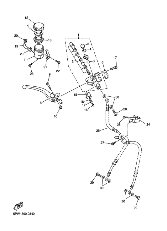 Yamaha 5PW-83922-00 Lever 2 — shown on the Front Master Cylinder parts diagram