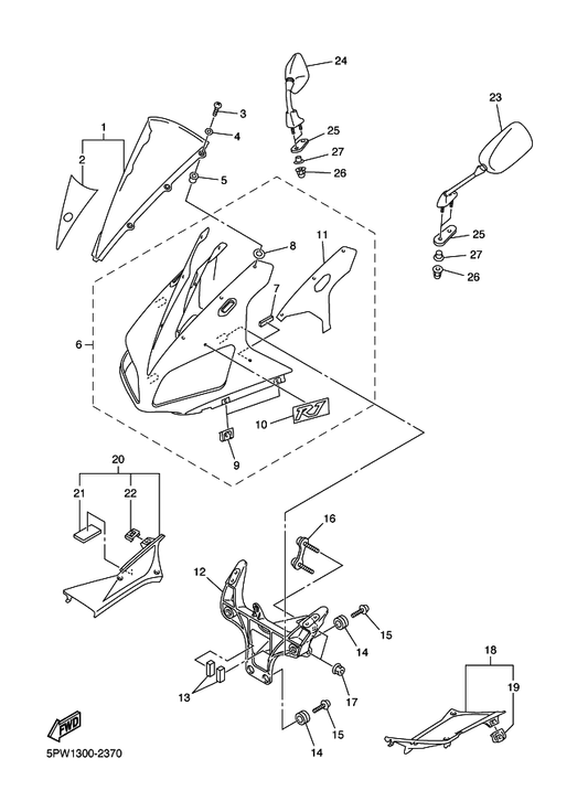 Yamaha 5PW-Y283L-00-P0 Panel, Console 1 — shown on the Cowling 1 parts diagram