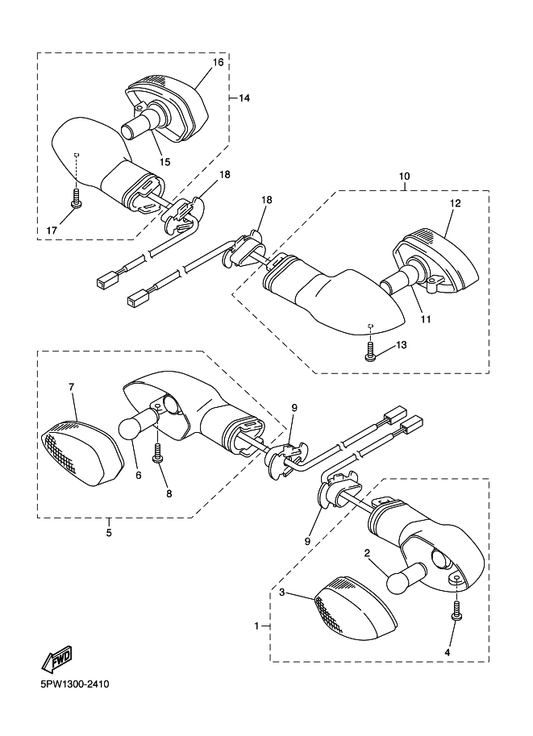 Yamaha 5PW-83330-00 Rear Flasher Light Assy 1 — shown on the Flasher Light parts diagram