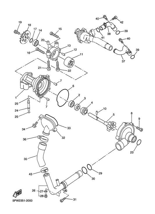 Yamaha 5JJ-12576-00 Hose 1 — shown on the Water Pump parts diagram