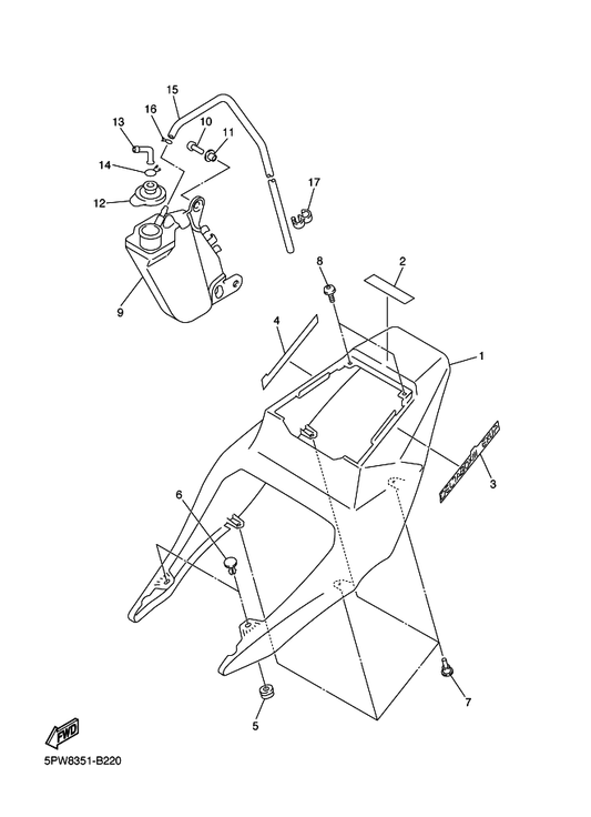 Yamaha 5PW-21871-00 Tank, Recovery — shown on the Side Cover parts diagram