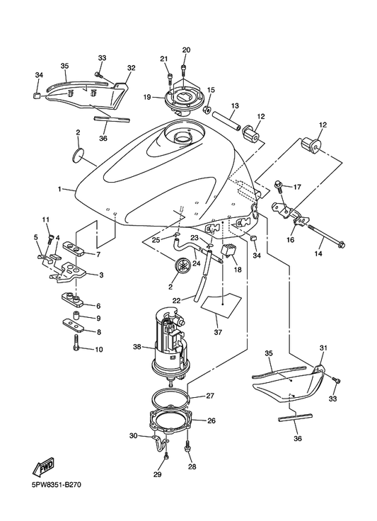 Yamaha 5PW-24139-00 Cover, Side 2 — shown on the Fuel Tank parts diagram