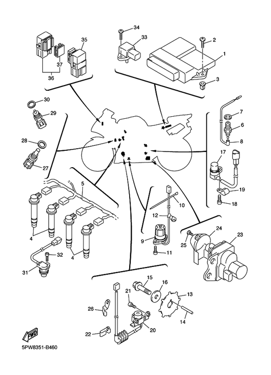 Yamaha 5PW-82310-00 Ignition Coil Assy — shown on the Electrical 1 parts diagram
