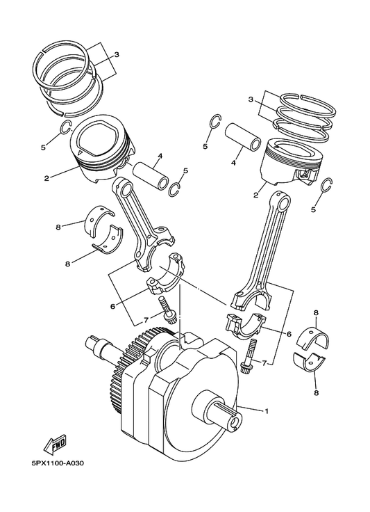 Yamaha 5PX-11650-00 Connecting Rod Assy — shown on the Crankshaft & Piston parts diagram