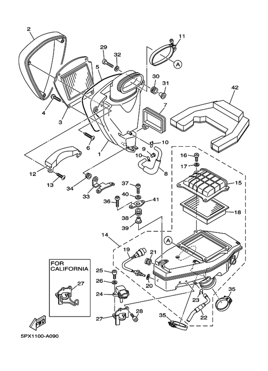 Yamaha 5PX-W1441-00 Air Cleaner Case Comp. — shown on the Intake 2 parts diagram
