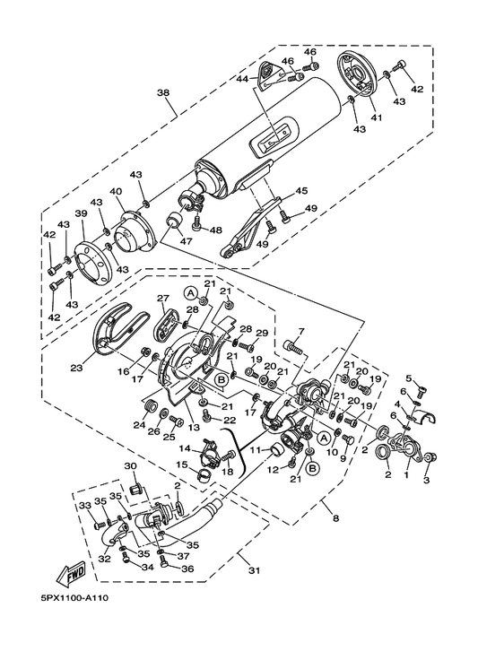Yamaha 90111-06020 . Bolt, Hexagon Socket Button — shown on the Exhaust parts diagram