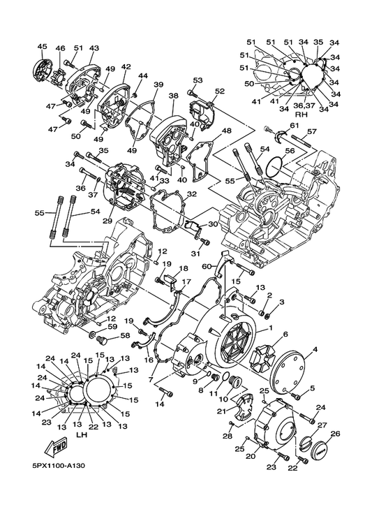 Yamaha 5PX-15427-00 Cover, Cap 2 — shown on the Crankcase Cover 1 parts diagram