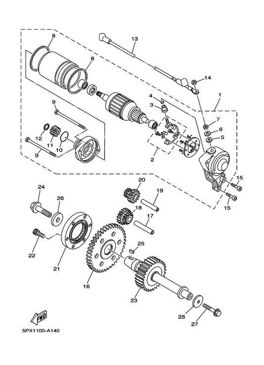 Yamaha 5PX-15659-00 Shaft — shown on the Starter parts diagram