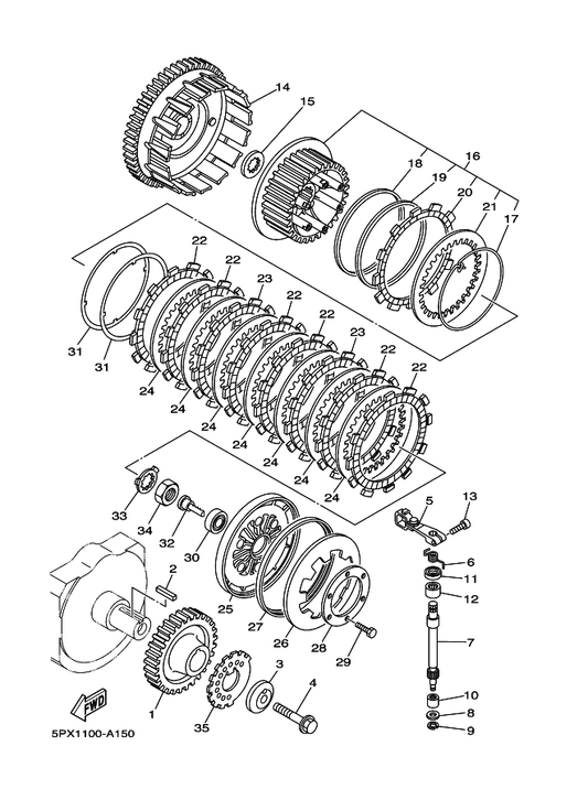 Yamaha 4WM-16382-00 Axle, Push Lever — shown on the Clutch parts diagram
