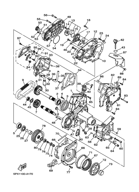 Yamaha 5PX-17076-00 Cover — shown on the Middle Drive Gear parts diagram