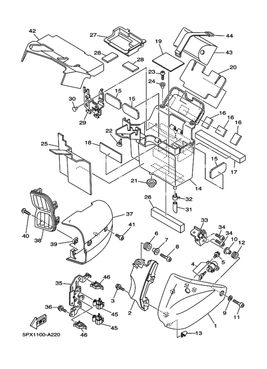 Yamaha 35T-24724-00 . Damper, Seat — shown on the Side Cover parts diagram