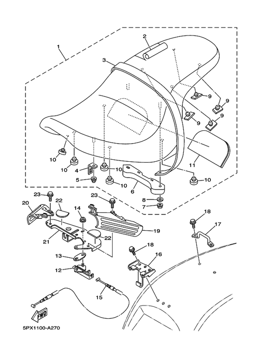 Yamaha 5PX-2476U-00 Protector 1 — shown on the Seat parts diagram