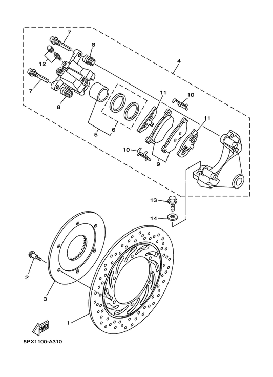 Yamaha 5PX-25345-00 Insert, Plate — shown on the Rear Brake Caliper parts diagram