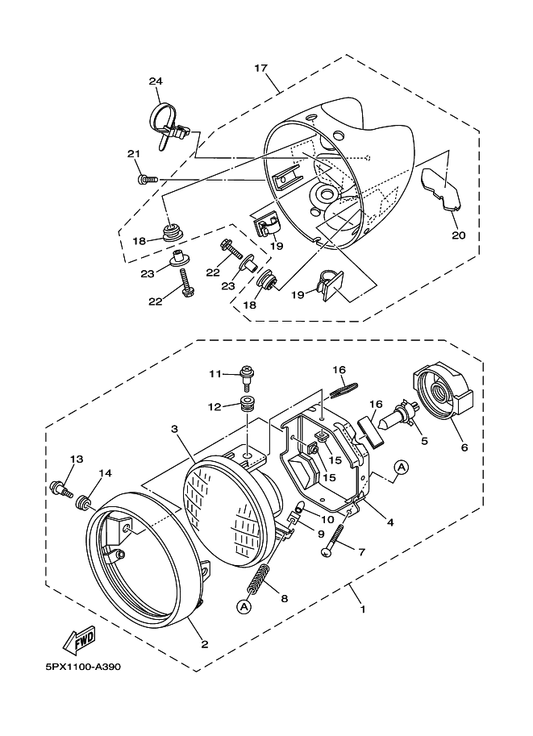 Yamaha 5PX-84320-00 . Lens Assy — shown on the Headlight parts diagram
