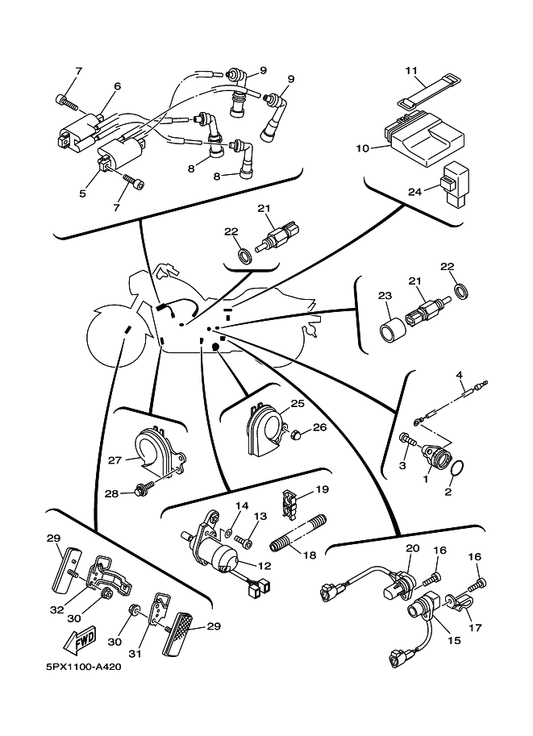 Yamaha 4WM-83371-00 Horn — shown on the Electrical 1 parts diagram