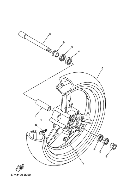 Yamaha 94112-18012 Tire (120/70 Zr18M/C59W D220F) — shown on the Front Wheel parts diagram