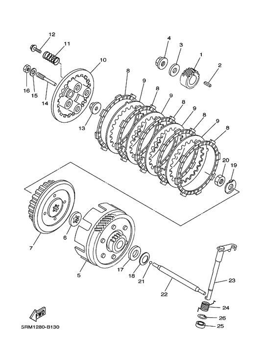 Yamaha 5RE-16111-00 Gear, Primary Drive — shown on the Clutch parts diagram