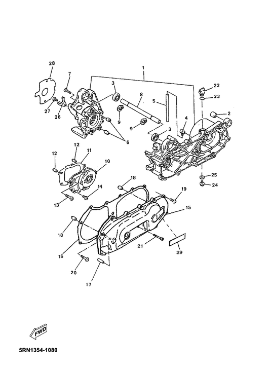 Yamaha 5EU-E5443-00 Emblem — shown on the Crankcase parts diagram