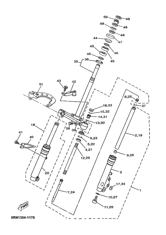 Yamaha 5RN-F3102-00 Front Fork Assy (L.H) — shown on the Front Fork parts diagram