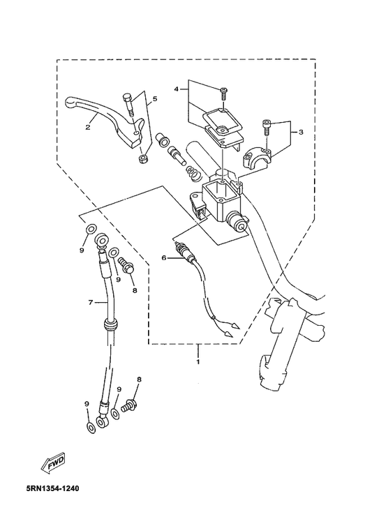 Yamaha 5RN-F5872-00 Hose, Brake 1 — shown on the Front Master Cylinder parts diagram