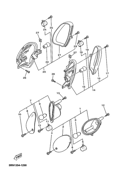 Yamaha 5RN-H3340-00 Flasher Light Assy 2 — shown on the Flasher Light parts diagram