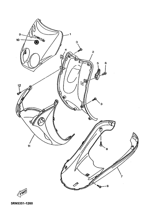 Yamaha 5AD-F8312-00 Leg Shield 2 — shown on the Leg Shield parts diagram